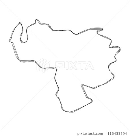 Venezuela country simplified map.Thin triple pencil sketch outline isolated on white background. Simple vector icon Venezuela country simplified map.Thin triple pencil sketch outline isolated on white background. Simple vector icon 116435594
