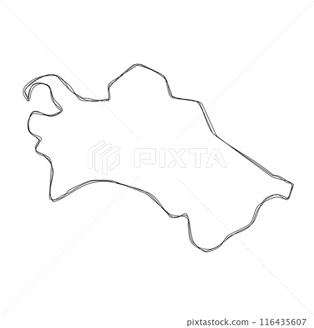 Turkmenistan country simplified map.Thin triple pencil sketch outline isolated on white background. Simple vector icon 116435607