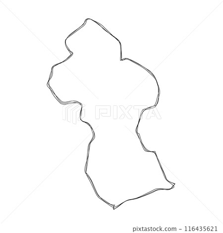 Guyana country simplified map.Thin triple pencil sketch outline isolated on white background. Simple vector icon 116435621