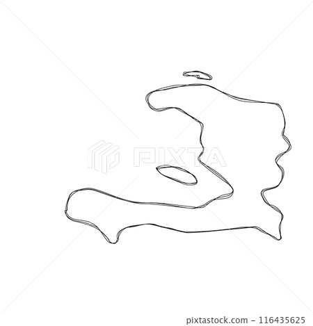 Haiti country simplified map.Thin triple pencil sketch outline isolated on white background. Simple vector icon 116435625