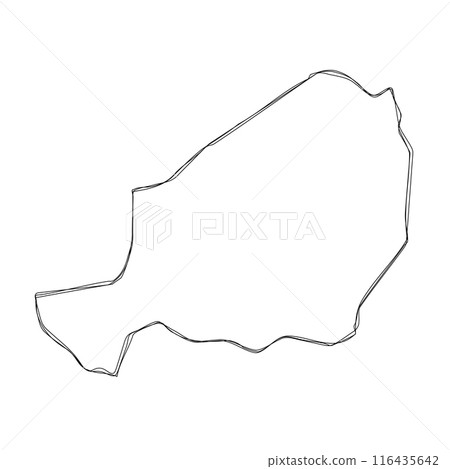 Niger country simplified map.Thin triple pencil sketch outline isolated on white background. Simple vector icon 116435642