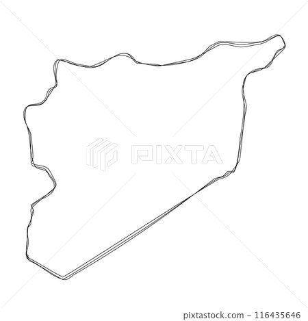 Syria country simplified map.Thin triple pencil sketch outline isolated on white background. Simple vector icon 116435646
