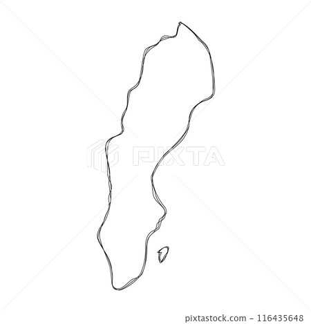 Sweden country simplified map.Thin triple pencil sketch outline isolated on white background. Simple vector icon 116435648