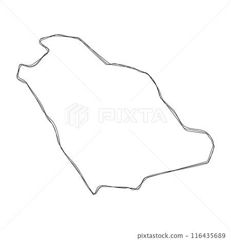 Saudi Arabia country simplified map.Thin triple pencil sketch outline isolated on white background. Simple vector icon 116435689