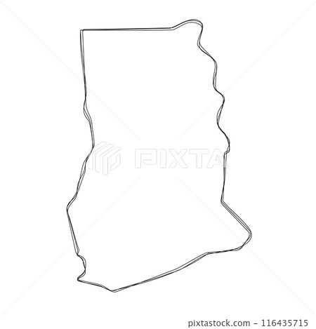Ghana country simplified map.Thin triple pencil sketch outline isolated on white background. Simple vector icon 116435715