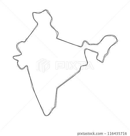 India country simplified map.Thin triple pencil sketch outline isolated on white background. Simple vector icon 116435716