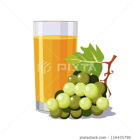 Full glass of yellow freshly squeezed grape juice. Isolated vector summer drink for flat design 116435790