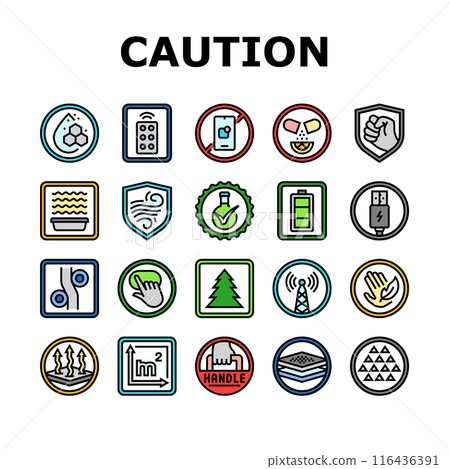 product caution label warning icons set vector 116436391