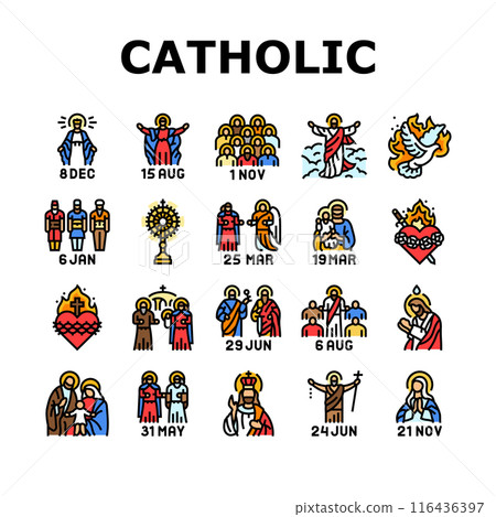 catholic holidays church easter icons set vector catholic holidays church easter icons set vector 116436397