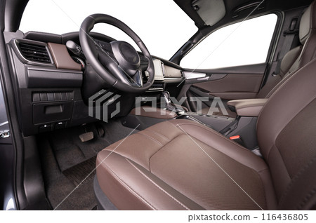 Clean brown leather driver seat 116436805