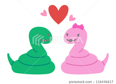 New Year's card material, illustration of two cute snakes facing each other in the year of the snake 116436817
