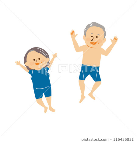 高級男女穿著泳衣跳躍的插圖 116436831