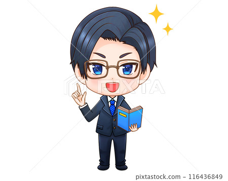 Illustration material of a chibi character elite salaryman pointing Illustration material of a chibi character elite salaryman pointing 116436849