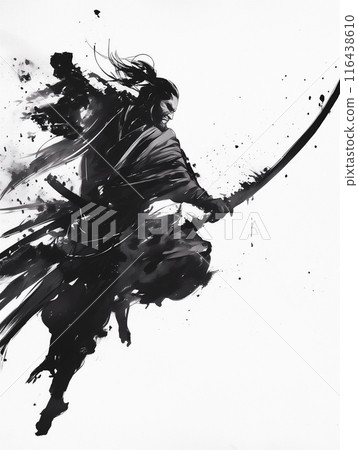 Samurai delivering a fatal blow - ink painting Samurai delivering a fatal blow - ink painting 116438610