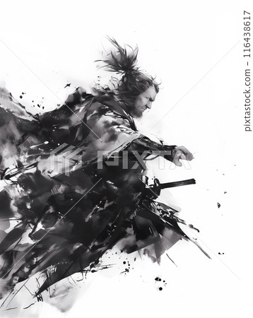 Samurai delivering a fatal blow - ink painting Samurai delivering a fatal blow - ink painting 116438617