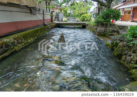 滋賀縣米原市，位於前中山道道路上的薩前宿，有一條名為地藏川的清澈溪流的街道 116439029
