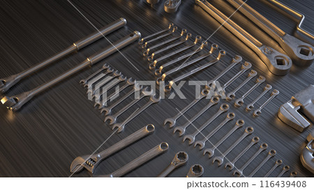 The garage tool on steel table for workshop or fix content 3d rendering. 116439408