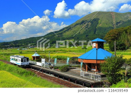 [熊本縣] 晴天的南阿蘇鐵路無軌電車和阿蘇山（白水高原站） 116439549