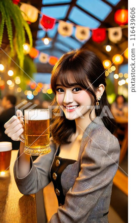 A woman toasting at Oktoberfest after work 116439606