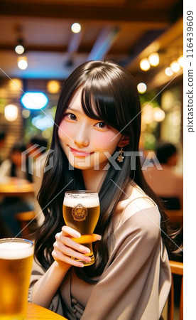 在酒吧享用精釀啤酒的女人 116439609