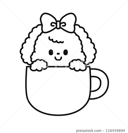 一隻可愛的狗從杯子裡偷看的線條畫 一隻可愛的狗從杯子裡偷看的線條畫 116439894