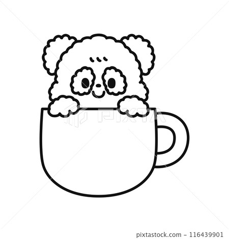 A cute panda peeking out of a mug - line drawing 116439901