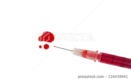 1 ml syringe filled with fake blood on white background 116439941