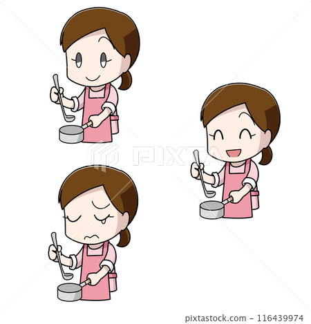 3個單手拿著鍋子和湯匙的女人插畫圖案 116439974