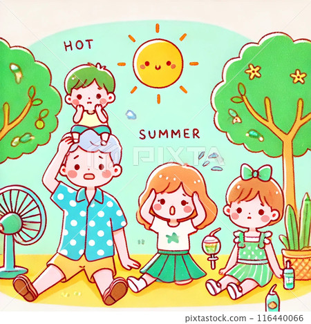 一家人在夏天感到疲憊 116440066