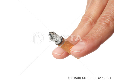 PNG,Smoldering cigarette in hand, isolated on white background PNG,Smoldering cigarette in hand, isolated on white background 116440403