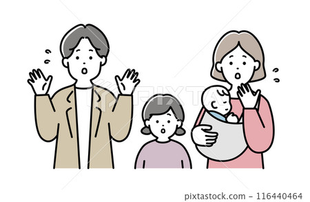 Illustration material of a young family with a worried expression 116440464