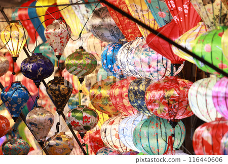 Hoi An traditional color lantern on the street in Vietnam as one of famous scenes  116440606