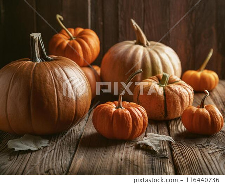 Orange pumpkins of various sizes 116440736