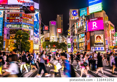 Tokyo cityscape in Japan in July. Inbound tourism is back...Shibuya is bustling with foreign tourists at night = 11th, 19:58 116441052