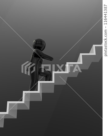 Black person climbing stairs icon vertical black background 3D illustration Black person climbing stairs icon vertical black background 3D illustration 116441387