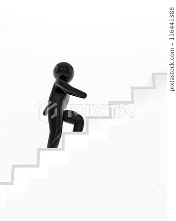 黑人爬樓梯圖示垂直白色背景 3D 插圖 116441388