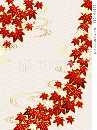 Autumn, autumn leaves, pattern, Seigaiha, Japanese style, Japanese pattern, cute, illustration, background, vertical Autumn, autumn leaves, pattern, Seigaiha, Japanese style, Japanese pattern, cute, illustration, background, vertical 116441461