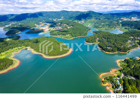 Aerial view of tuyen lam lake in Dalat, Vietnam Aerial view of tuyen lam lake in Dalat, Vietnam 116441499