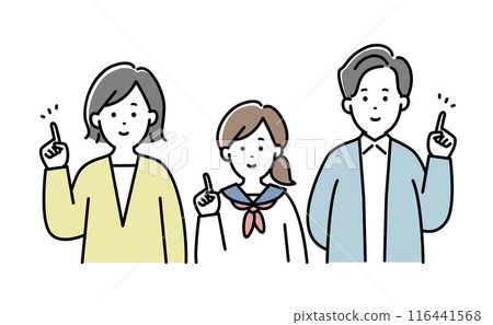 Illustration material of a family of three pointing Illustration material of a family of three pointing 116441568