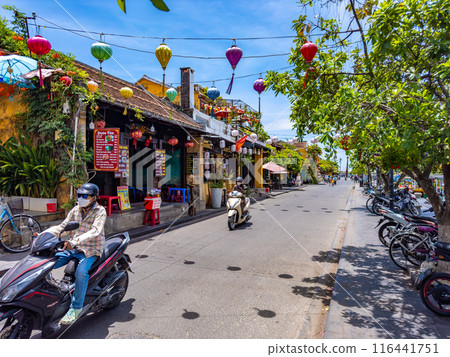 View of the street in Hoi An ancient town, in Vietnam View of the street in Hoi An ancient town, in Vietnam 116441751