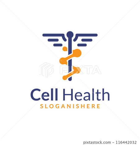 Cell Health Winged People Wellness Medical Key Logo Template 116442032