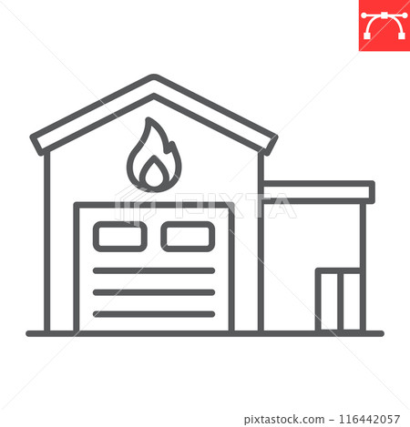 Fire station line icon, building and architecture, firehouse vector icon, vector graphics, editable stroke outline sign, eps 10. Fire station line icon, building and architecture, firehouse vector icon, vector graphics, editable stroke outline sign, eps 10. 116442057