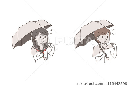 Male and female students who look hot and are holding parasols 116442298
