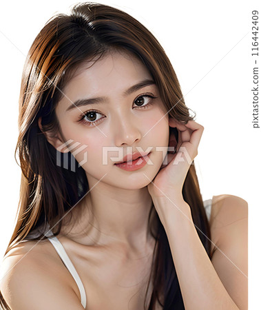 一個美麗的年輕女子與美麗的皮膚的仕女畫。美圖（透明背景）alpha通道AI 116442409