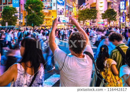 Tokyo cityscape in Japan July. Inbound tourism is back...Shibuya is bustling with foreign couples = 11th, 20:05 116442817