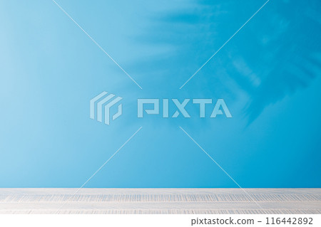 Template with empty table and wall with leaves shadow Template with empty table and wall with leaves shadow 116442892