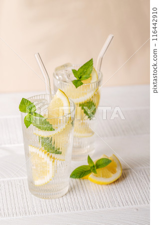 Fresh summer lemonade with lemon and mint Fresh summer lemonade with lemon and mint 116442910