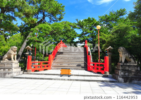 [Osaka Prefecture] Sumiyoshi Taisha Shrine Sori Bridge (Taiko Bridge) on a clear day 116442953