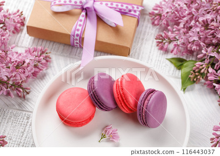 Colorful macaroons, arranged in a delightful display of vibrant hues Colorful macaroons, arranged in a delightful display of vibrant hues 116443037