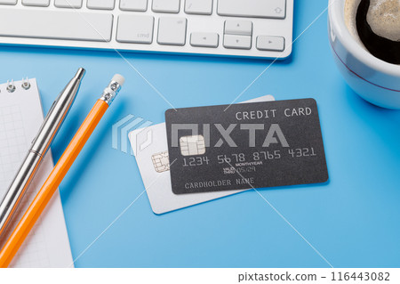 Credit cards on office table Credit cards on office table 116443082